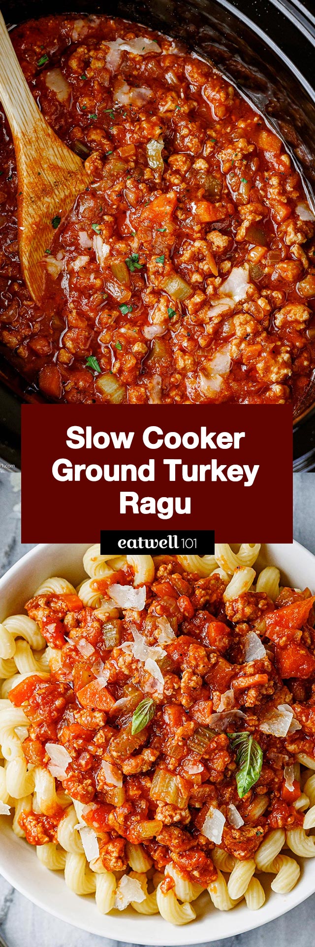 Slow Cooker Ground Turkey Ragu - #turkey #ragu #recipe #eatwell101 - This slow cooker ground turkey ragu is packed with tender turkey, tomatoes, and vegetables, and is great served over your favorite pasta.