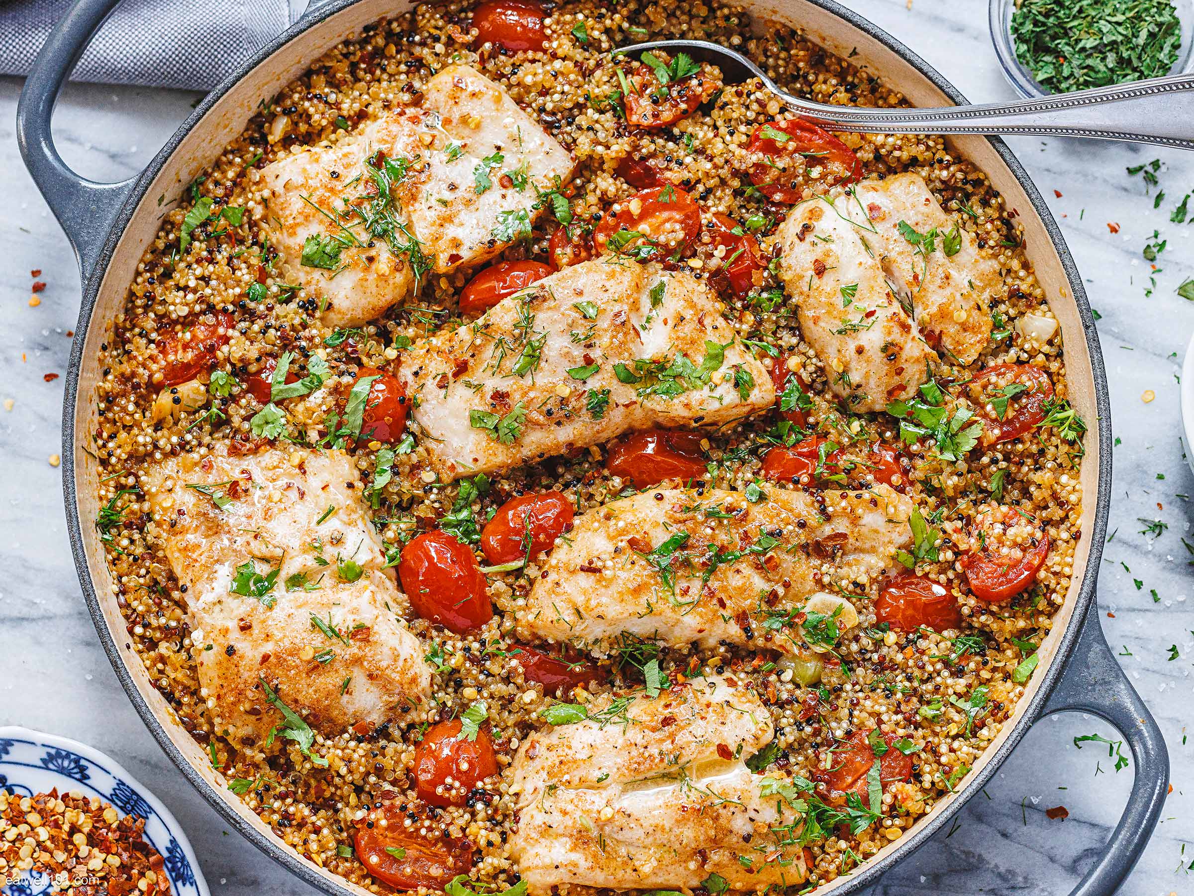 One-Pan Fish Fillets with Quinoa