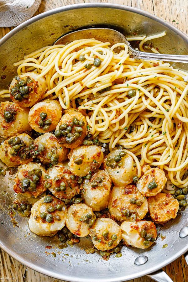 Scallop Pasta Recipe with Caper Butter Sauce - #recipe by #eatwell101 - https://003.wrwe1r1zs3czx3c.workers.dev/scallop-pasta-recipe