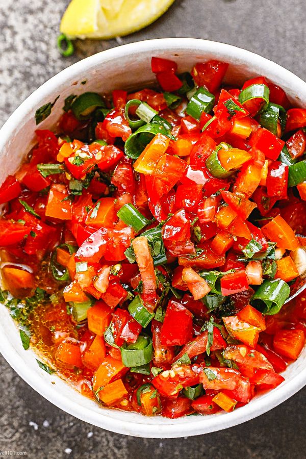Tomato and Bell Pepper Salsa with Honey-Lemon Dressing - #recipe by #eatwell101 - https://003.wrwe1r1zs3czx3c.workers.dev/tomato-bell-pepper-salsa-recipe
