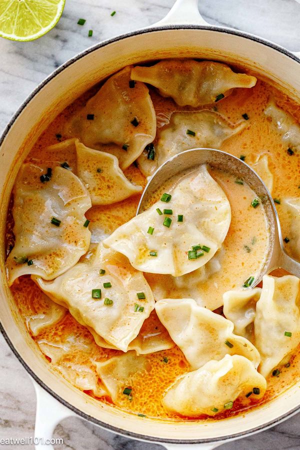 Thai Red Curry Dumpling Soup Recipe - #recipe by #eatwell101 - https://003.wrwe1r1zs3czx3c.workers.dev/thai-dumpling-soup-recipe