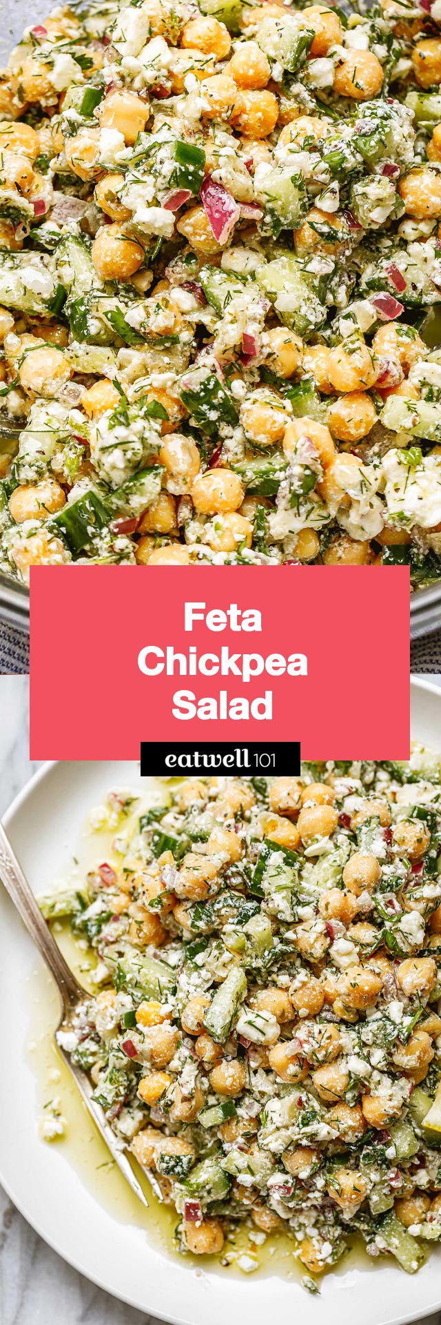 Feta Chickpea Salad - #chickpea #salad #recipe #eatwell101 - Our Feta Chickpea Salad is perfect as a light vegetarian main or a refreshing side. Whip it up in minutes and enjoy!