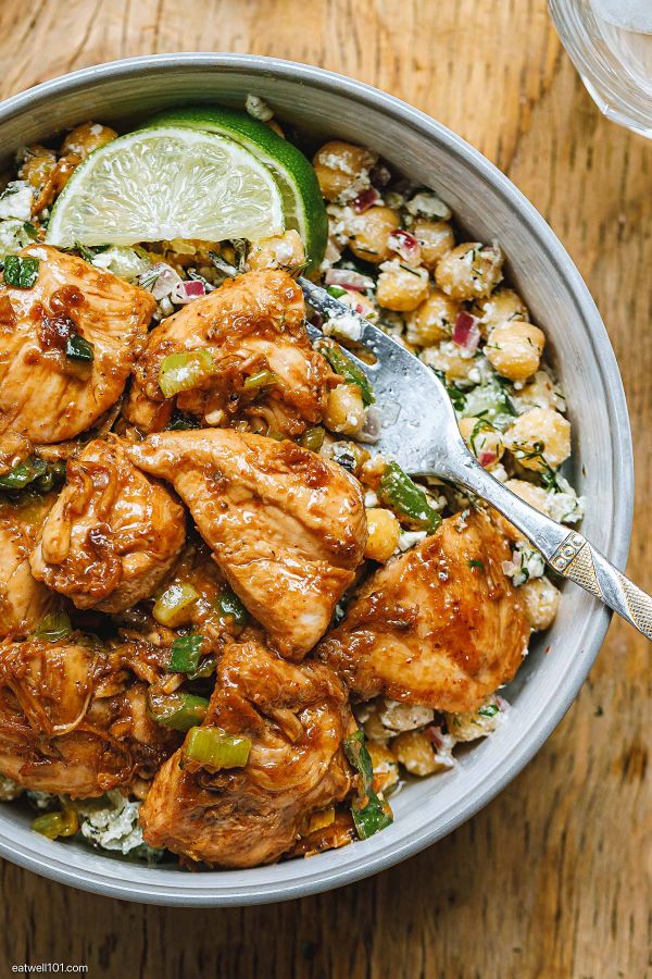 Greek Chickpea Chicken Bowl - #recipe by #eatwell101 - https://003.wrwe1r1zs3czx3c.workers.dev/greek-chickpea-chicken-bowl-recipe