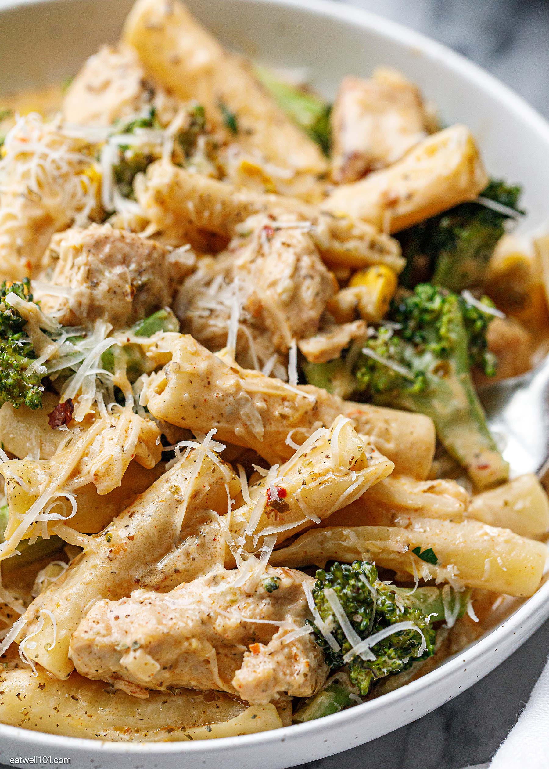 Creamy Chicken Pasta recipe with Sweetcorn and Broccoli