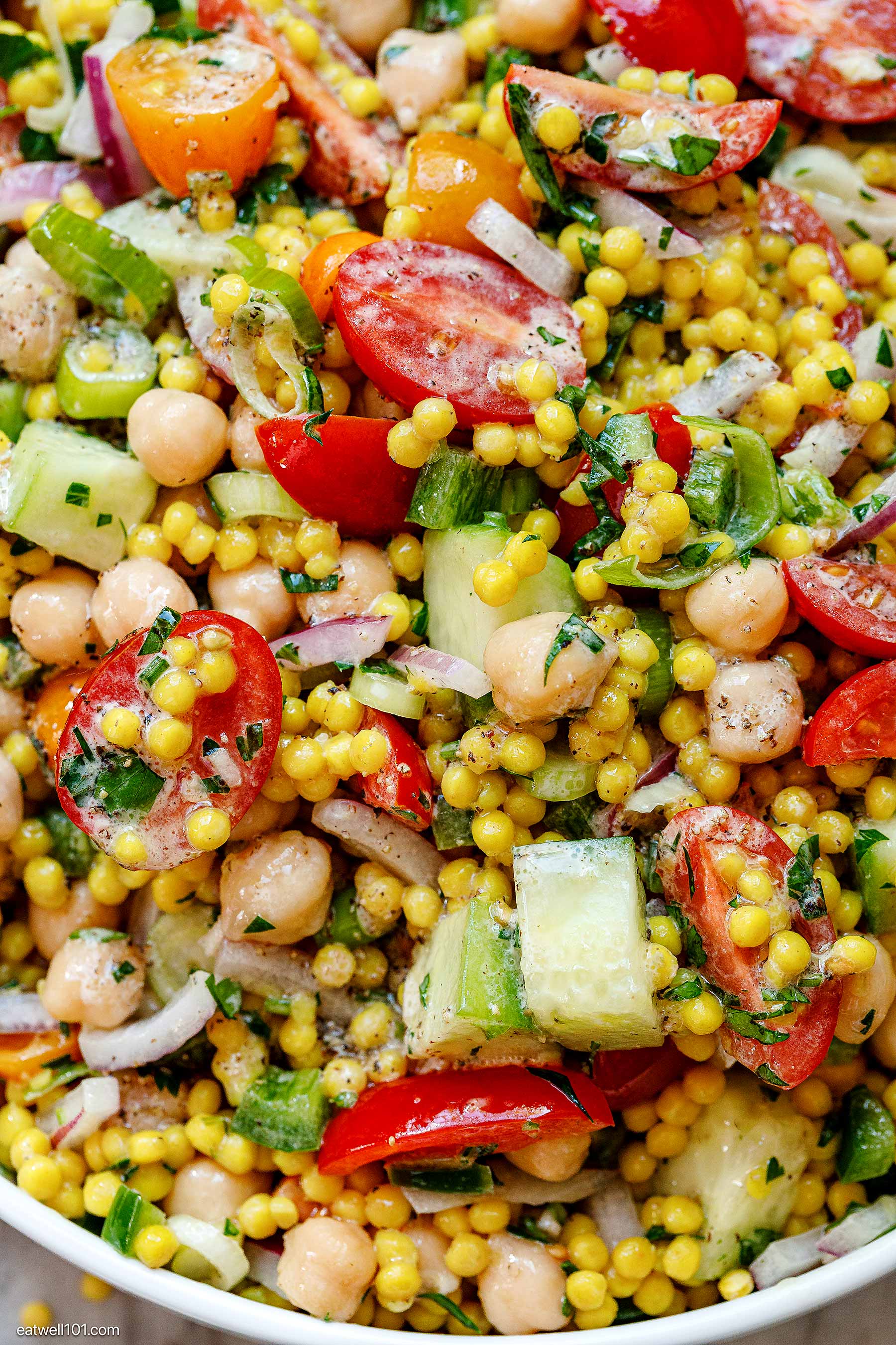 pearl couscous salad with tomato and cucumber